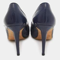 Pre Owned Manolo Blahnik Navy Blue Patent Leather Mary Jane Pumps Size 38