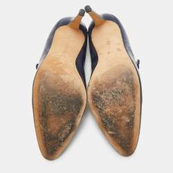 Pre Owned Manolo Blahnik Navy Blue Patent Leather Mary Jane Pumps Size 38