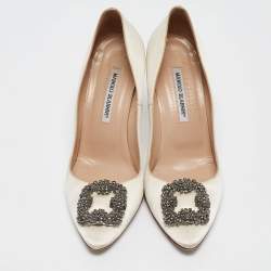 Pre Owned Manolo Blahnik White Satin Hangisi Pumps Size 40