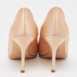 Pre Owned Manolo Blahnik Beige Satin Pearl Embellished Pumps Size 38