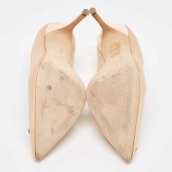 Pre Owned Manolo Blahnik Beige Satin Pearl Embellished Pumps Size 38