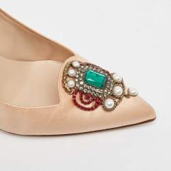 Pre Owned Manolo Blahnik Beige Satin Pearl Embellished Pumps Size 38