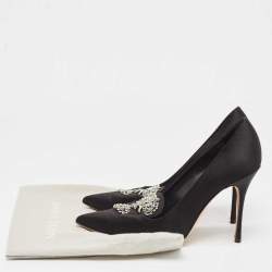 Pre Owned Manolo Blahnik Black Satin Crystal Embellished Pumps Size 39