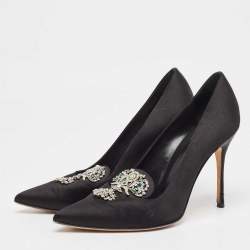 Pre Owned Manolo Blahnik Black Satin Crystal Embellished Pumps Size 39