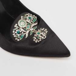 Pre Owned Manolo Blahnik Black Satin Crystal Embellished Pumps Size 39