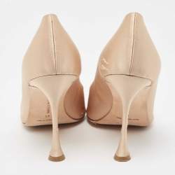 Pre Owned Manolo Blahnik Beige Satin Crystal Embellished Peep Toe Pumps Size 41
