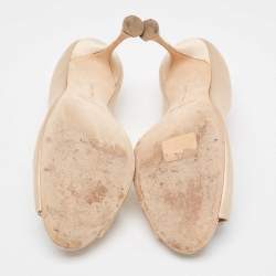 Pre Owned Manolo Blahnik Beige Satin Crystal Embellished Peep Toe Pumps Size 41