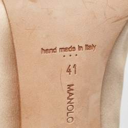 Pre Owned Manolo Blahnik Beige Satin Crystal Embellished Peep Toe Pumps Size 41