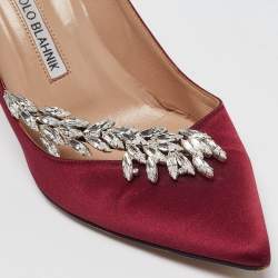 Pre Owned Manolo Blahnik Burgundy Satin Nadira Pumps Size 39