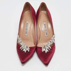 Pre Owned Manolo Blahnik Burgundy Satin Nadira Pumps Size 39