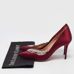 Pre Owned Manolo Blahnik Burgundy Satin Nadira Pumps Size 39