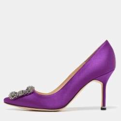 Manolo Blahnik Purple Satin Hangisi Pumps Size 35.5