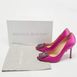 Pre Owned Manolo Blahnik Pink Satin Hangisi Pumps Size 36