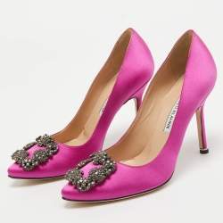 Pre Owned Manolo Blahnik Pink Satin Hangisi Pumps Size 36