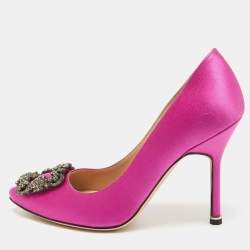 Pre Owned Manolo Blahnik Pink Satin Hangisi Pumps Size 36