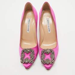 Pre Owned Manolo Blahnik Pink Satin Hangisi Pumps Size 36