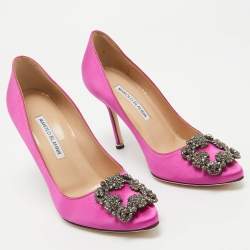 Pre Owned Manolo Blahnik Pink Satin Hangisi Pumps Size 36