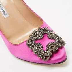 Pre Owned Manolo Blahnik Pink Satin Hangisi Pumps Size 36