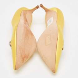 Manolo Blahnik Yellow Satin Lurum Crystal Embellished Pointed Toe Pumps Size 41
