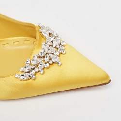 Manolo Blahnik Yellow Satin Lurum Crystal Embellished Pointed Toe Pumps Size 41