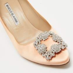 Pre Owned Manolo Blahnik Beige Satin Hangisi Pumps Size 37.5