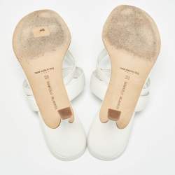 Pre Owned Manolo Blahnik White Leather Susa Slide Sandals Size 38