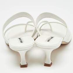 Pre Owned Manolo Blahnik White Leather Susa Slide Sandals Size 38