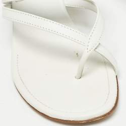 Pre Owned Manolo Blahnik White Leather Susa Slide Sandals Size 38