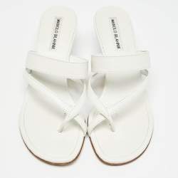 Pre Owned Manolo Blahnik White Leather Susa Slide Sandals Size 38
