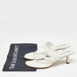 Pre Owned Manolo Blahnik White Leather Susa Slide Sandals Size 38