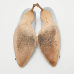 Pre Owned Manolo Blahnik Silver Glitter Hangisi Pumps Size 37.5