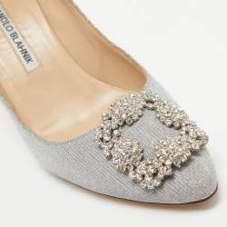 Pre Owned Manolo Blahnik Silver Glitter Hangisi Pumps Size 37.5