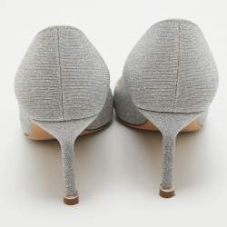 Pre Owned Manolo Blahnik Silver Glitter Hangisi Pumps Size 37.5