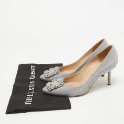 Pre Owned Manolo Blahnik Silver Glitter Hangisi Pumps Size 37.5