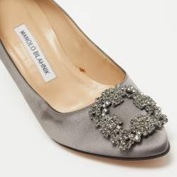 Manolo Blahnik Grey Satin Hangisi Pumps Size 37.5