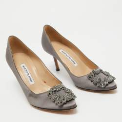 Manolo Blahnik Grey Satin Hangisi Pumps Size 37.5