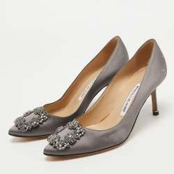 Manolo Blahnik Grey Satin Hangisi Pumps Size 37.5