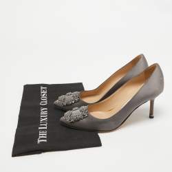 Manolo Blahnik Grey Satin Hangisi Pumps Size 37.5