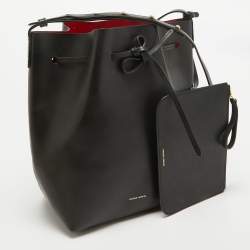 Mansur Gavriel Black Leather  Drawstring Bucket Bag
