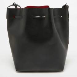 Mansur Gavriel Black Leather  Drawstring Bucket Bag