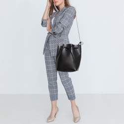 Mansur Gavriel Black Leather  Drawstring Bucket Bag