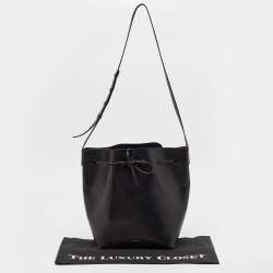Mansur Gavriel Black Glossy Leather Drawstring Bucket Bag