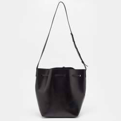 Mansur Gavriel Black Glossy Leather Drawstring Bucket Bag
