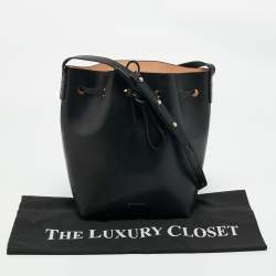 Pre Owned Mansur Gavriel Black Leather Drawstring Bucket Bag