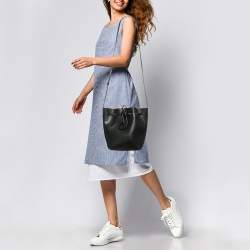 Pre Owned Mansur Gavriel Black Leather Drawstring Bucket Bag