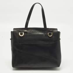Pre Owned Mansur Gavriel Lady Flap Black Leather Top Handle Bag