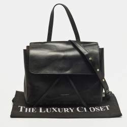 Pre Owned Mansur Gavriel Lady Flap Black Leather Top Handle Bag