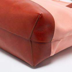 Mansur Gavriel Peach/Brown Canvas and Leather Large Tote