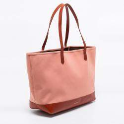 Mansur Gavriel Peach/Brown Canvas and Leather Large Tote