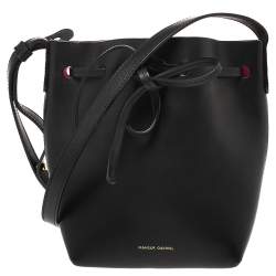Mansur Gavriel Black Leather Mini Drawstring Bag